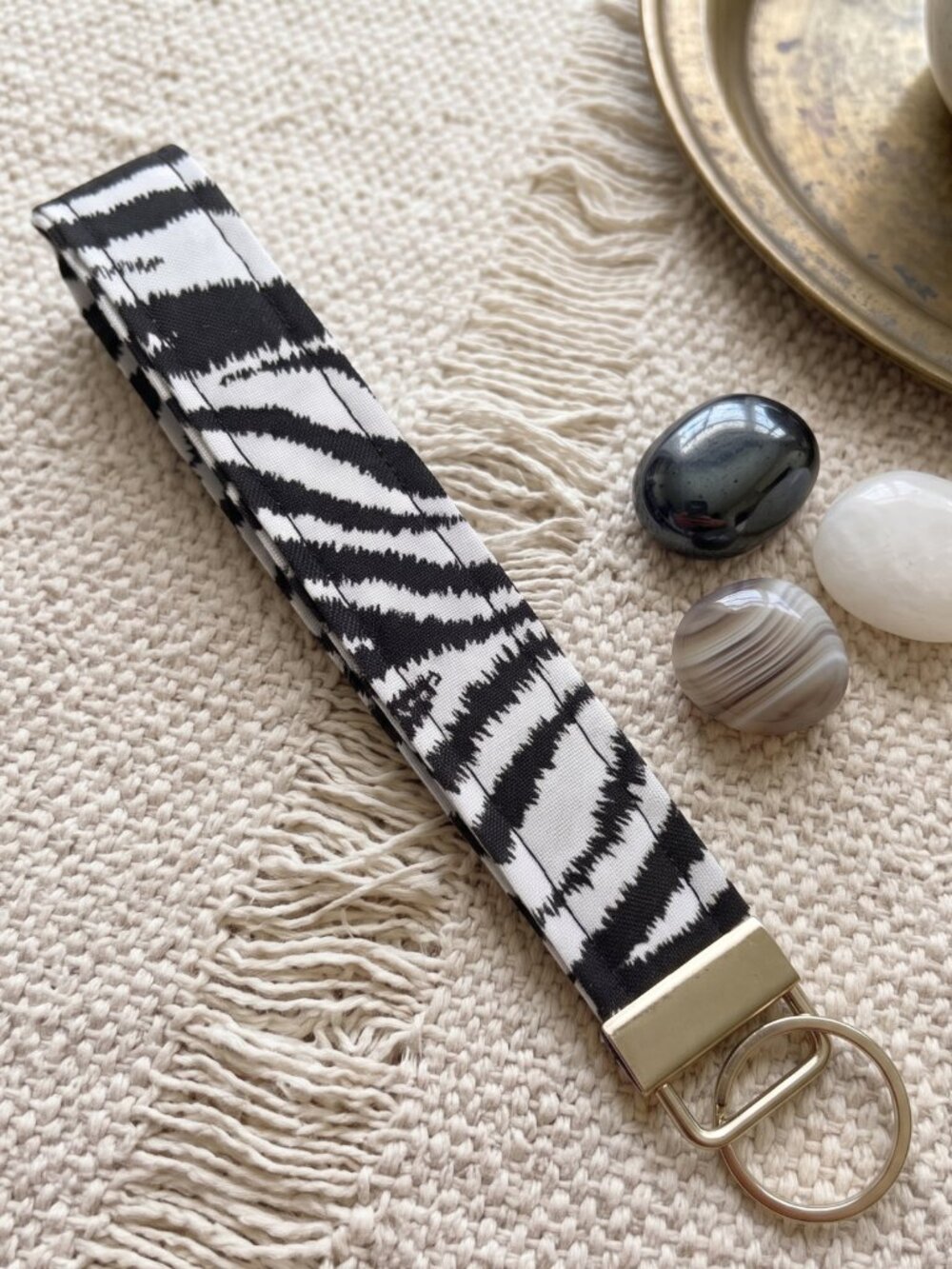 New Zebra Print Fabric Keychain Wristlet – Cute & Handy Key Holder